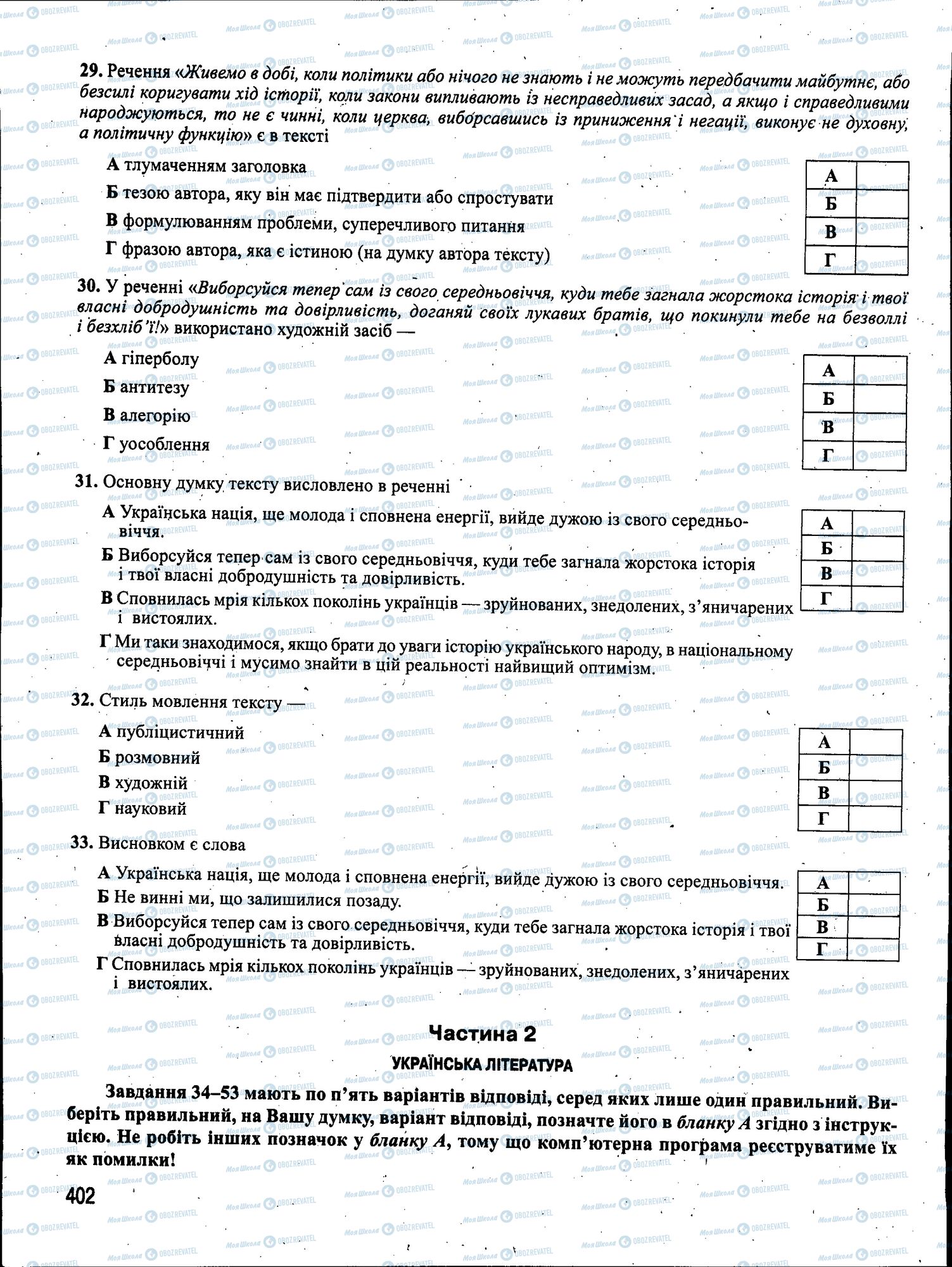 ЗНО Українська мова 11 клас сторінка 402