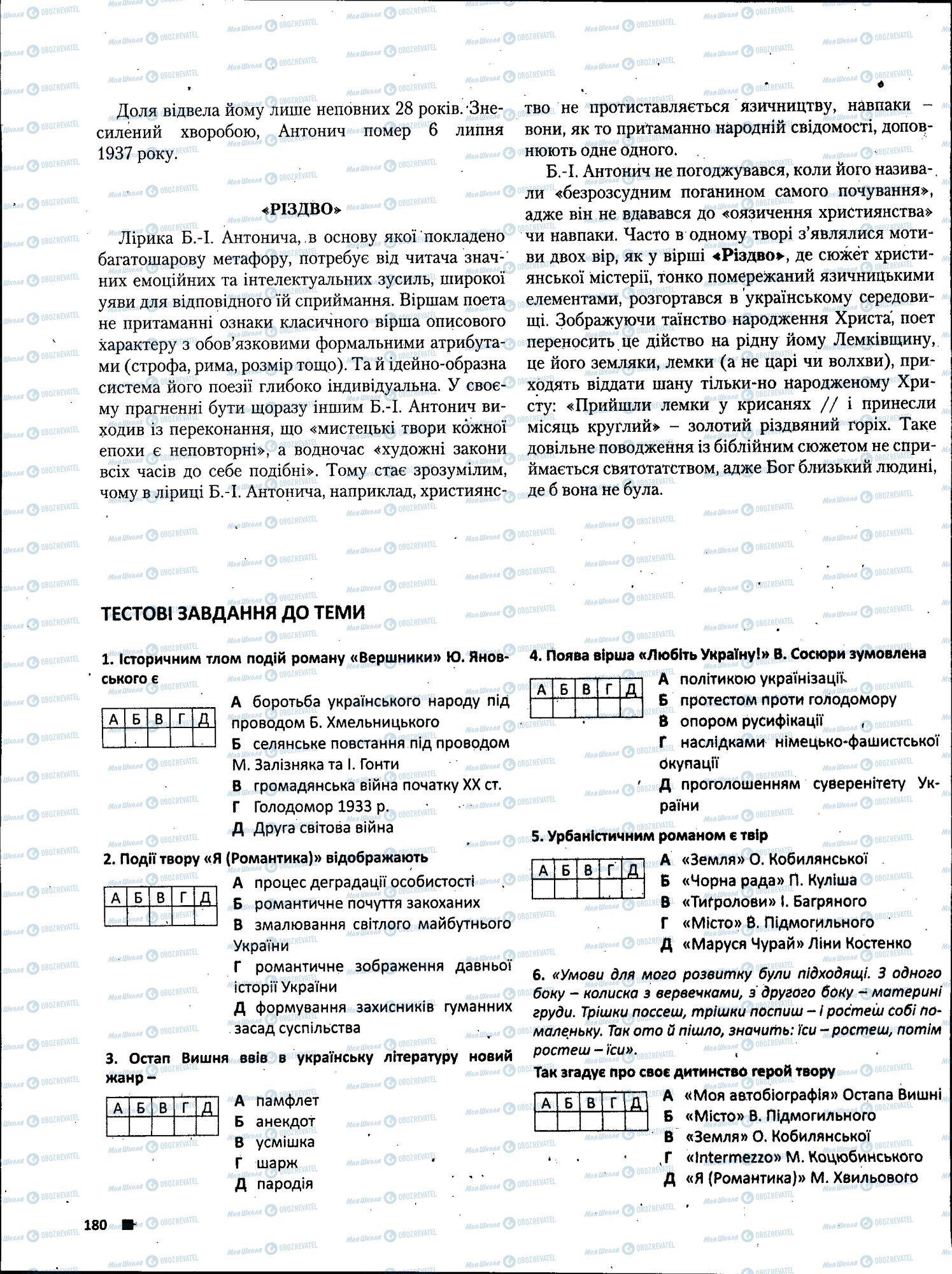 ЗНО Українська література 11 клас сторінка 180
