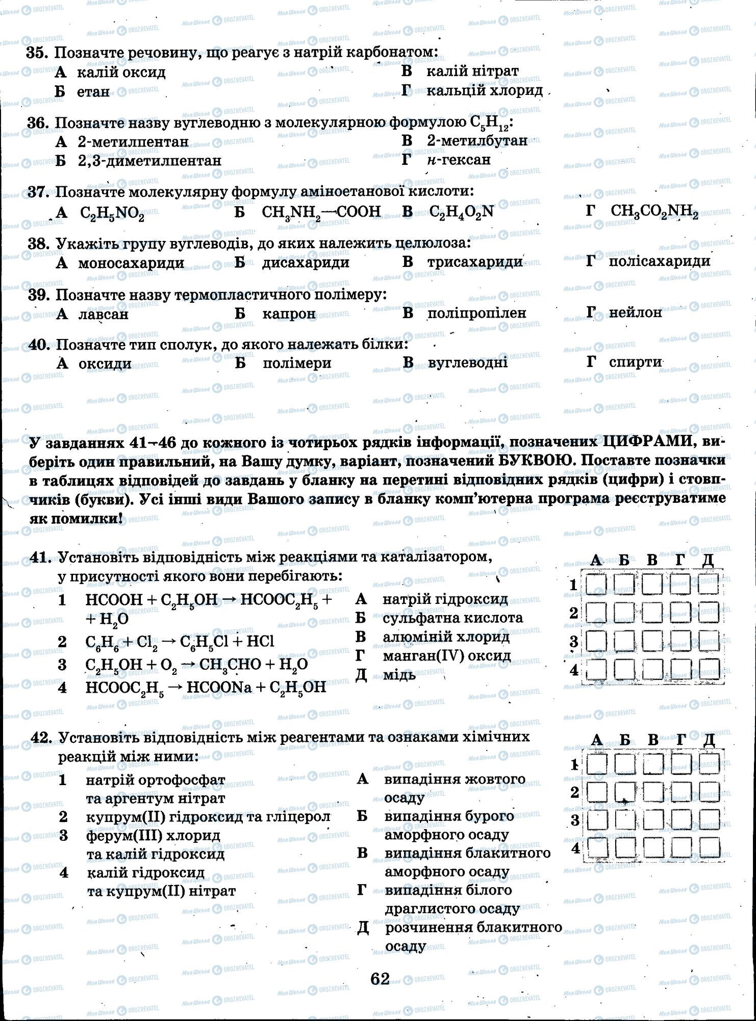 ЗНО Хімія 11 клас сторінка 062