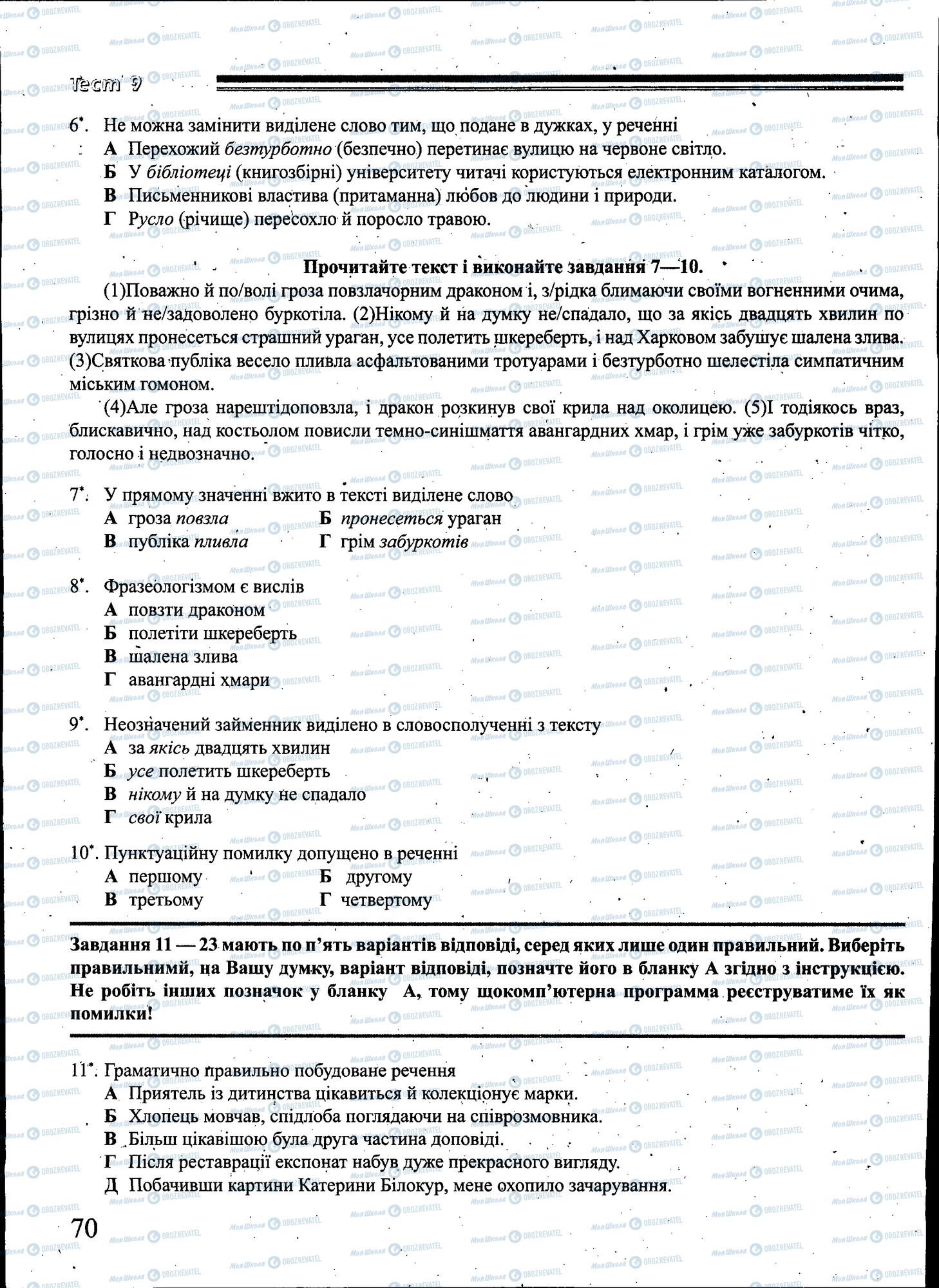 ЗНО Українська мова 11 клас сторінка 070