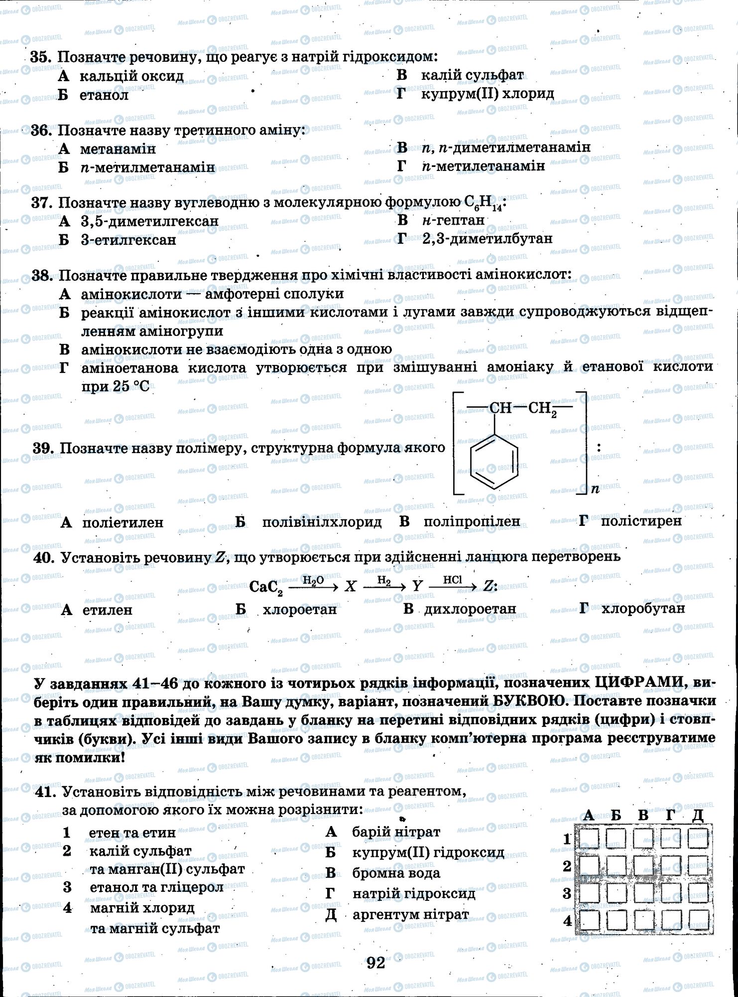 ЗНО Хімія 11 клас сторінка 092