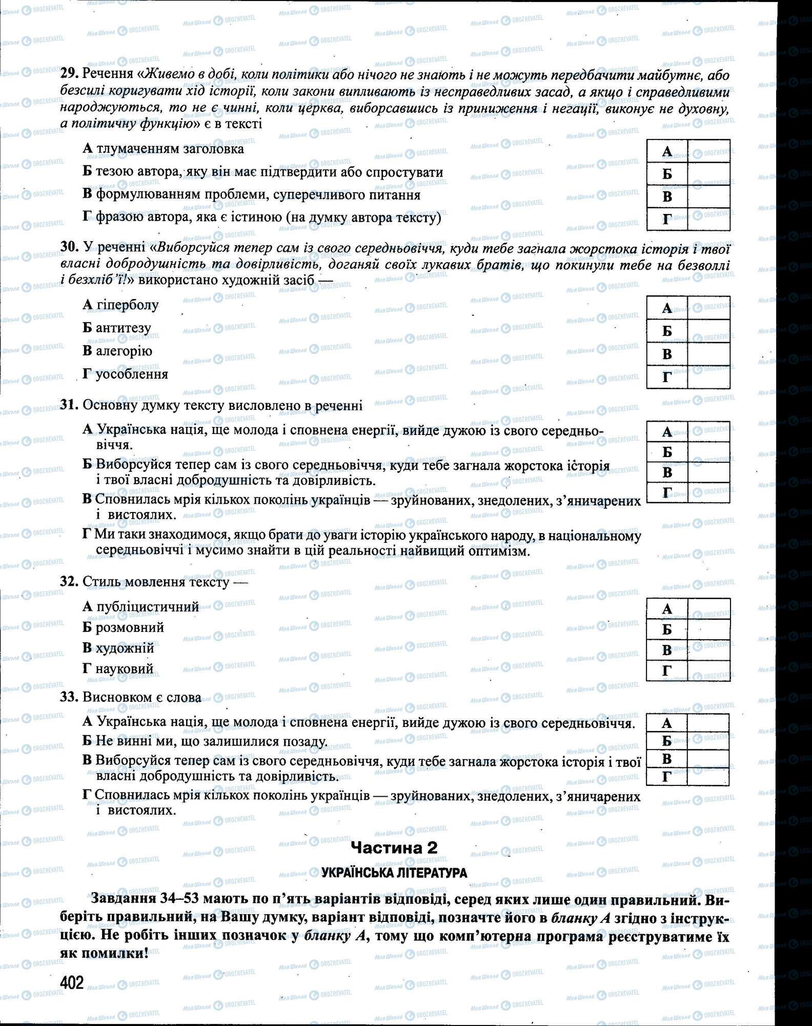 ЗНО Українська мова 11 клас сторінка 402