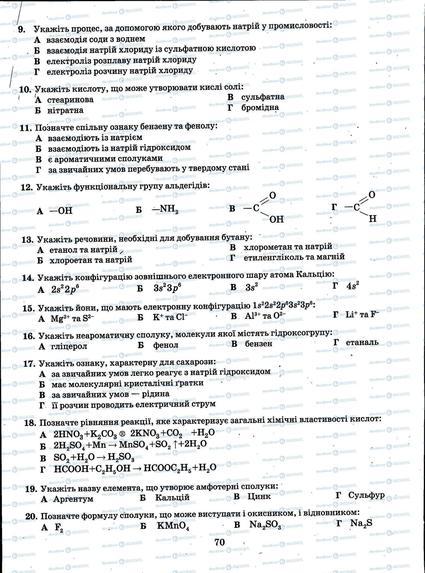 ЗНО Хімія 11 клас сторінка 070
