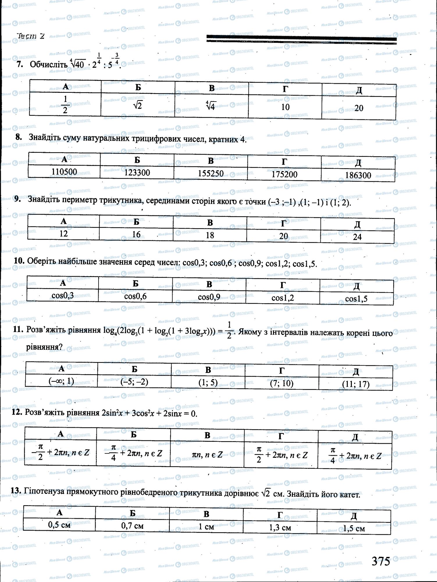 ЗНО Математика 11 класс страница 375