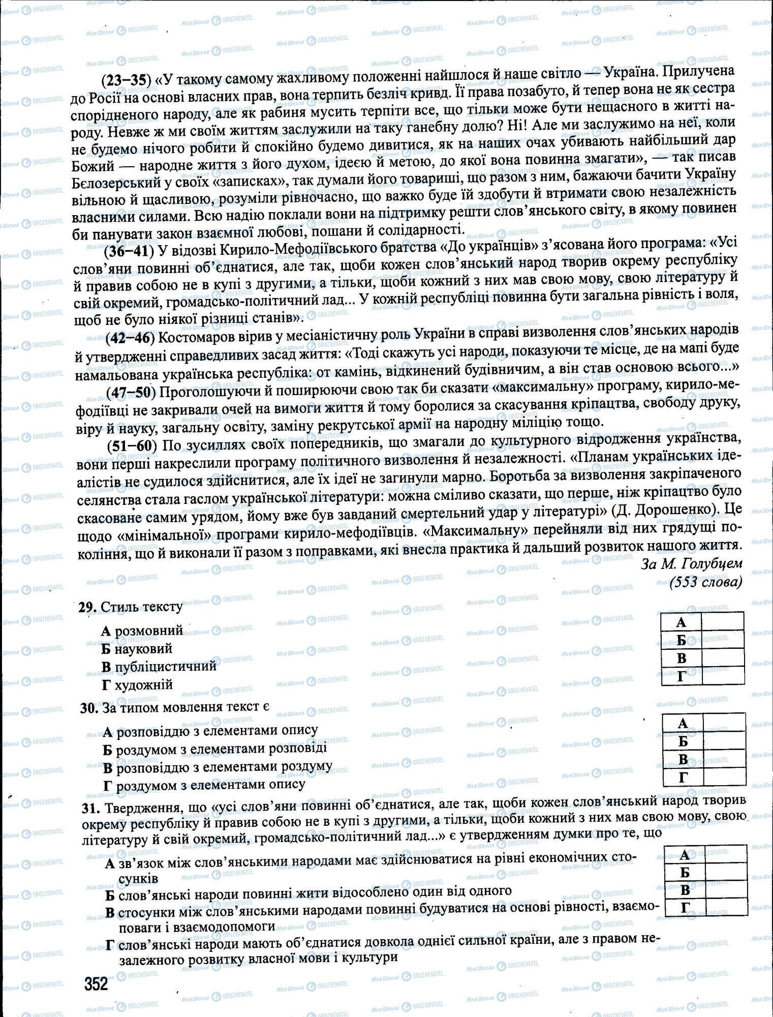 ЗНО Українська мова 11 клас сторінка 352