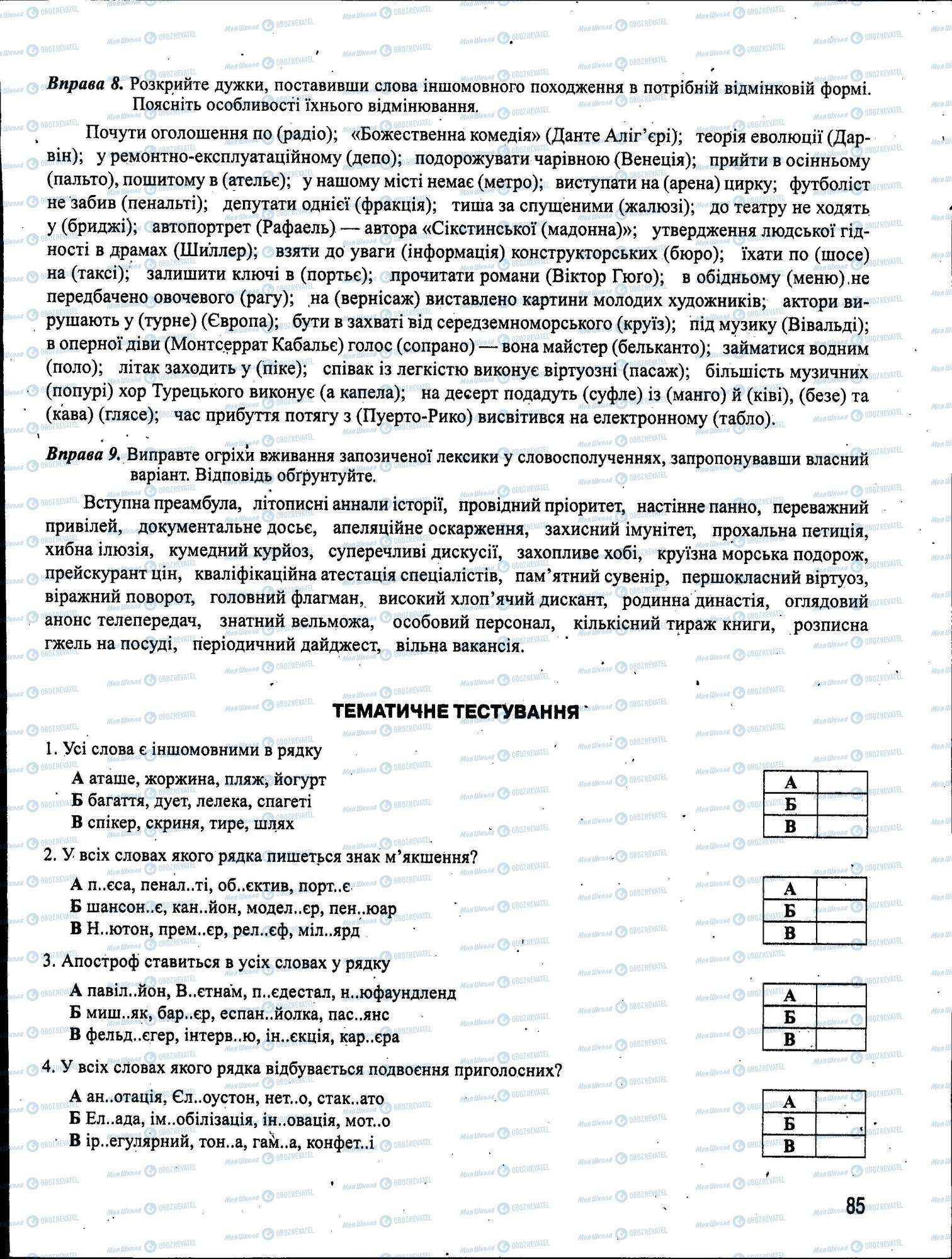 ЗНО Укр мова 11 класс страница 085