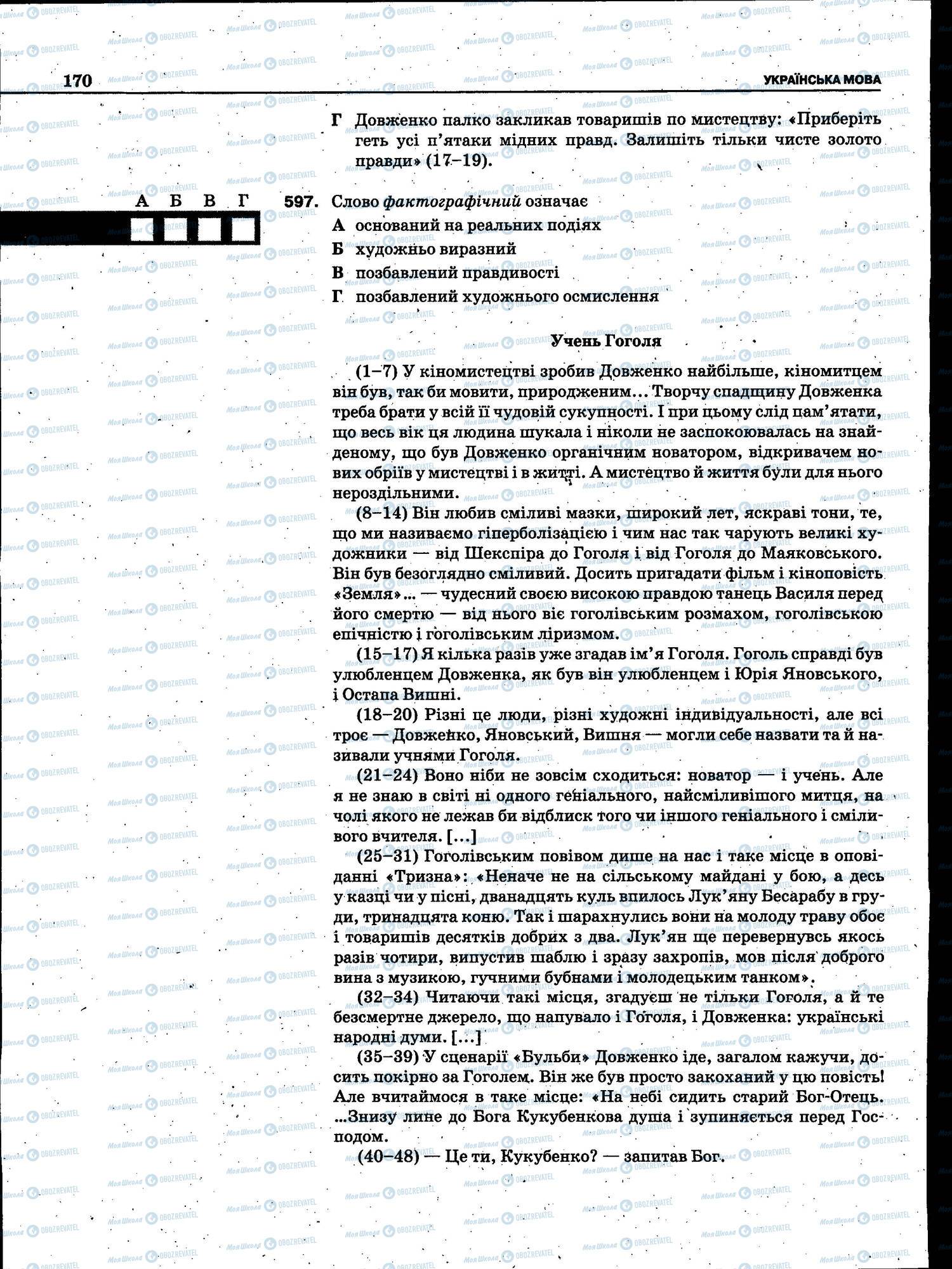 ЗНО Українська мова 11 клас сторінка 170