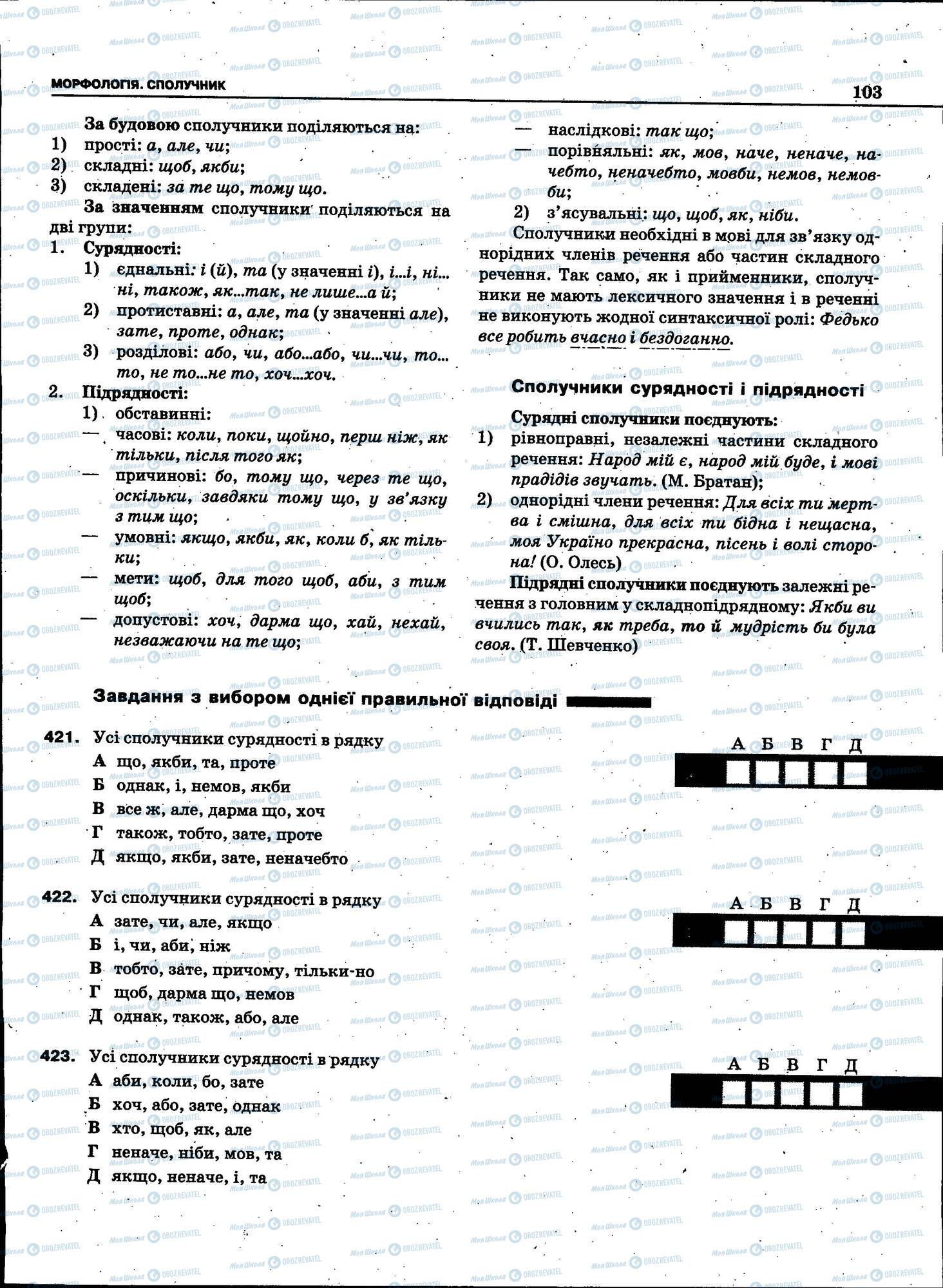 ЗНО Укр мова 11 класс страница 103
