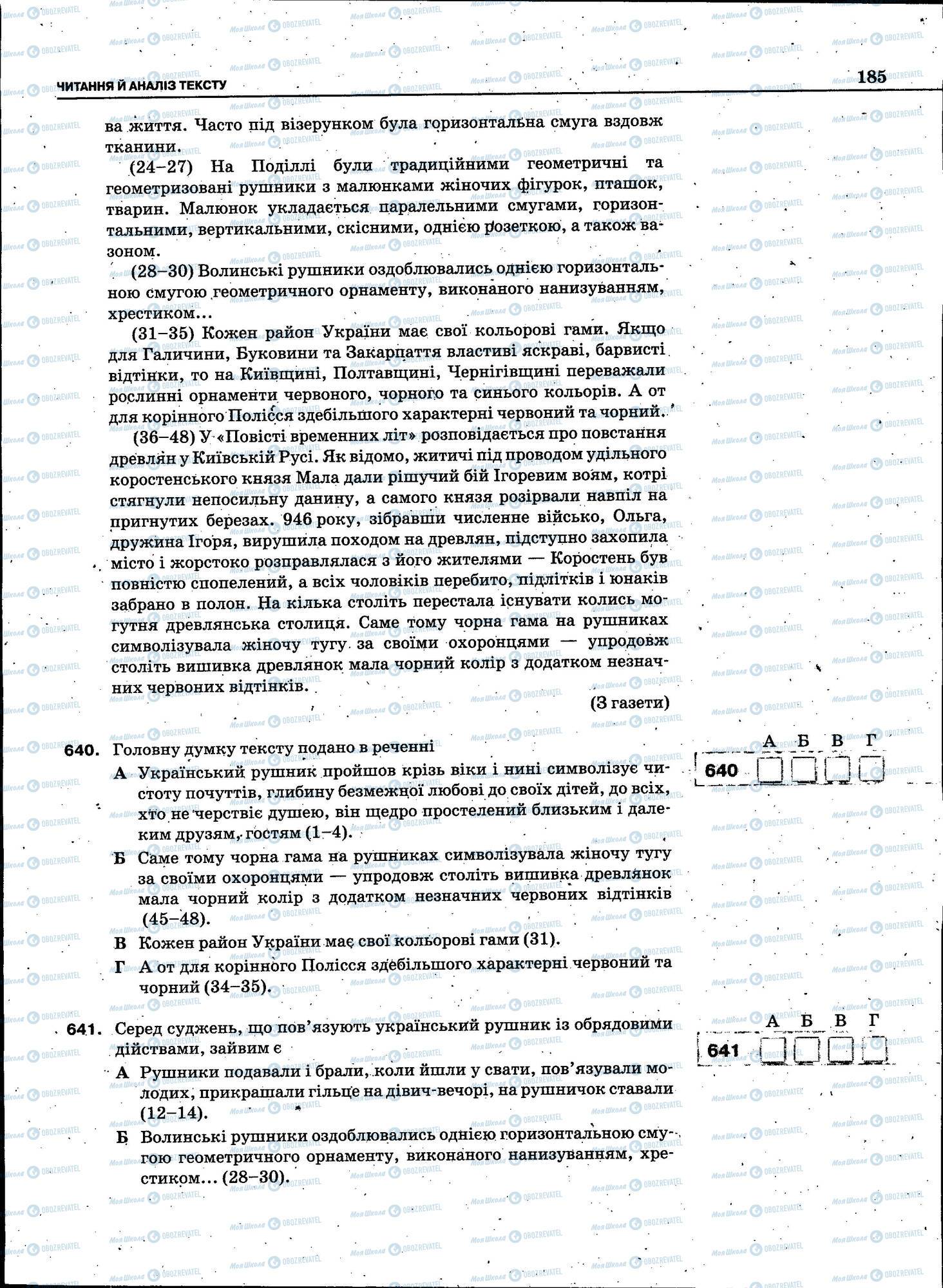 ЗНО Українська мова 11 клас сторінка 185