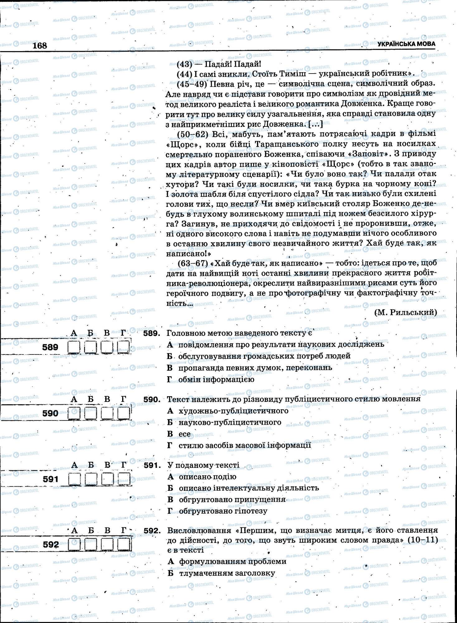 ЗНО Українська мова 11 клас сторінка 168