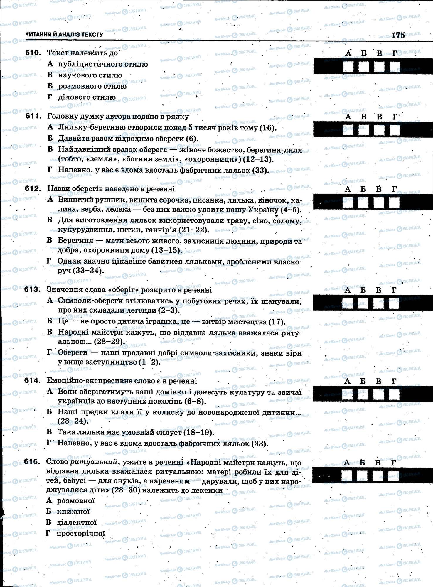 ЗНО Українська мова 11 клас сторінка 175