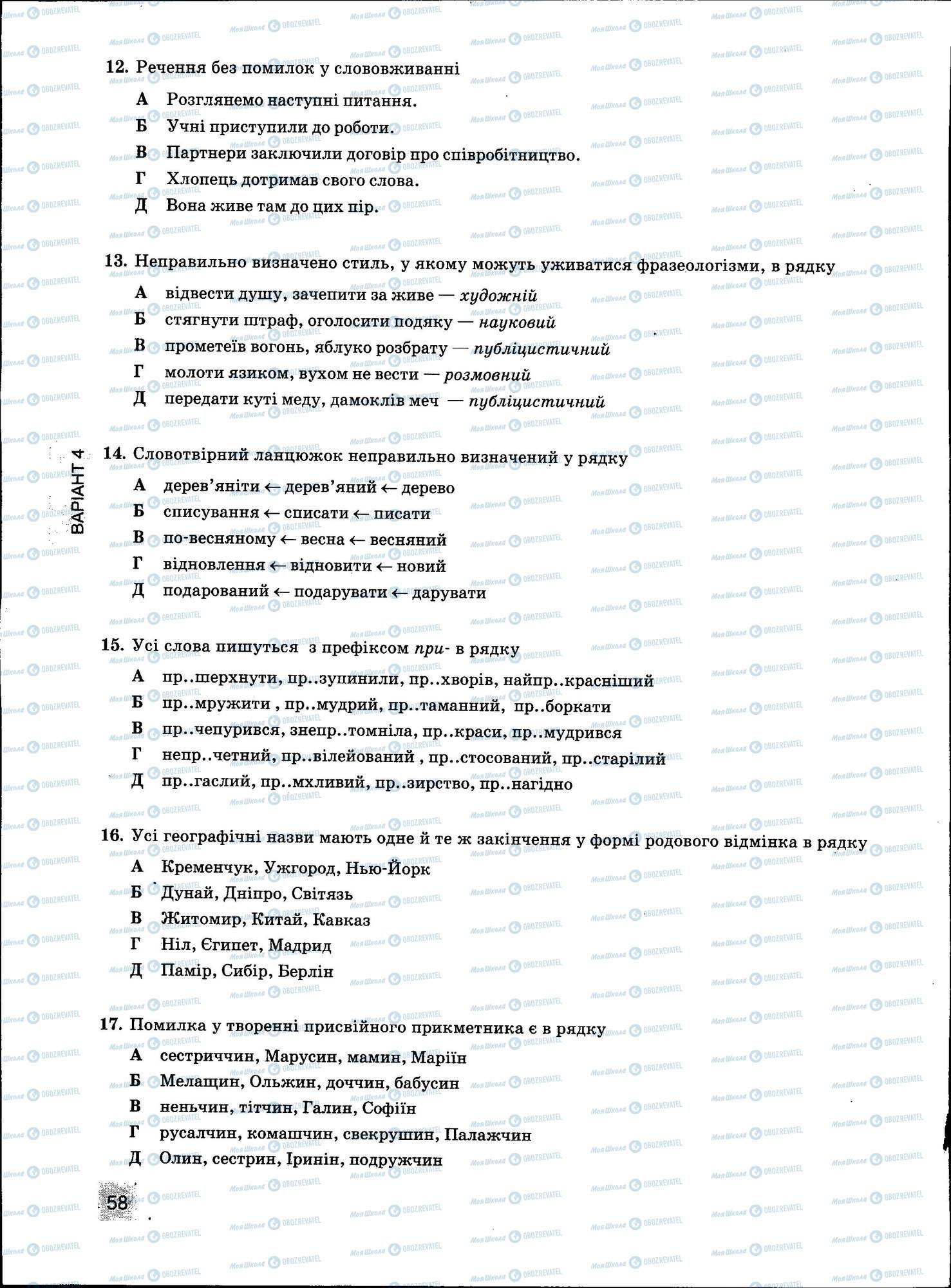 ЗНО Українська мова 11 клас сторінка 058