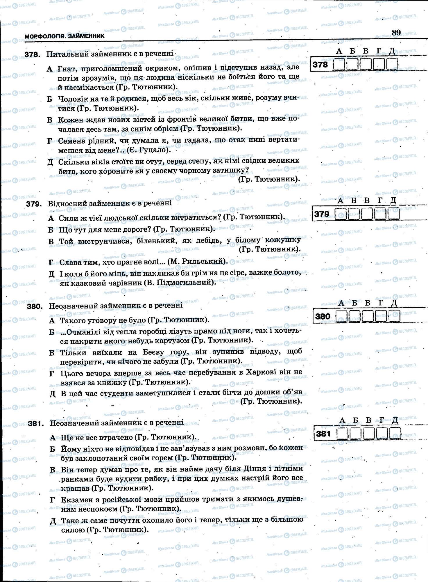 ЗНО Українська мова 11 клас сторінка 089