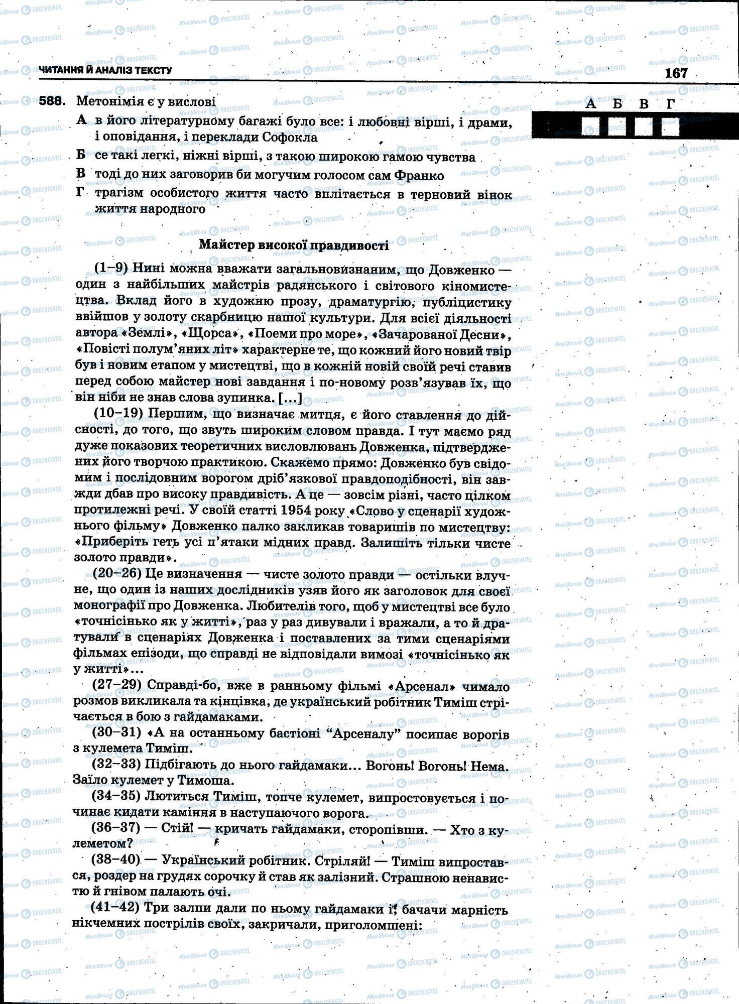 ЗНО Укр мова 11 класс страница 167