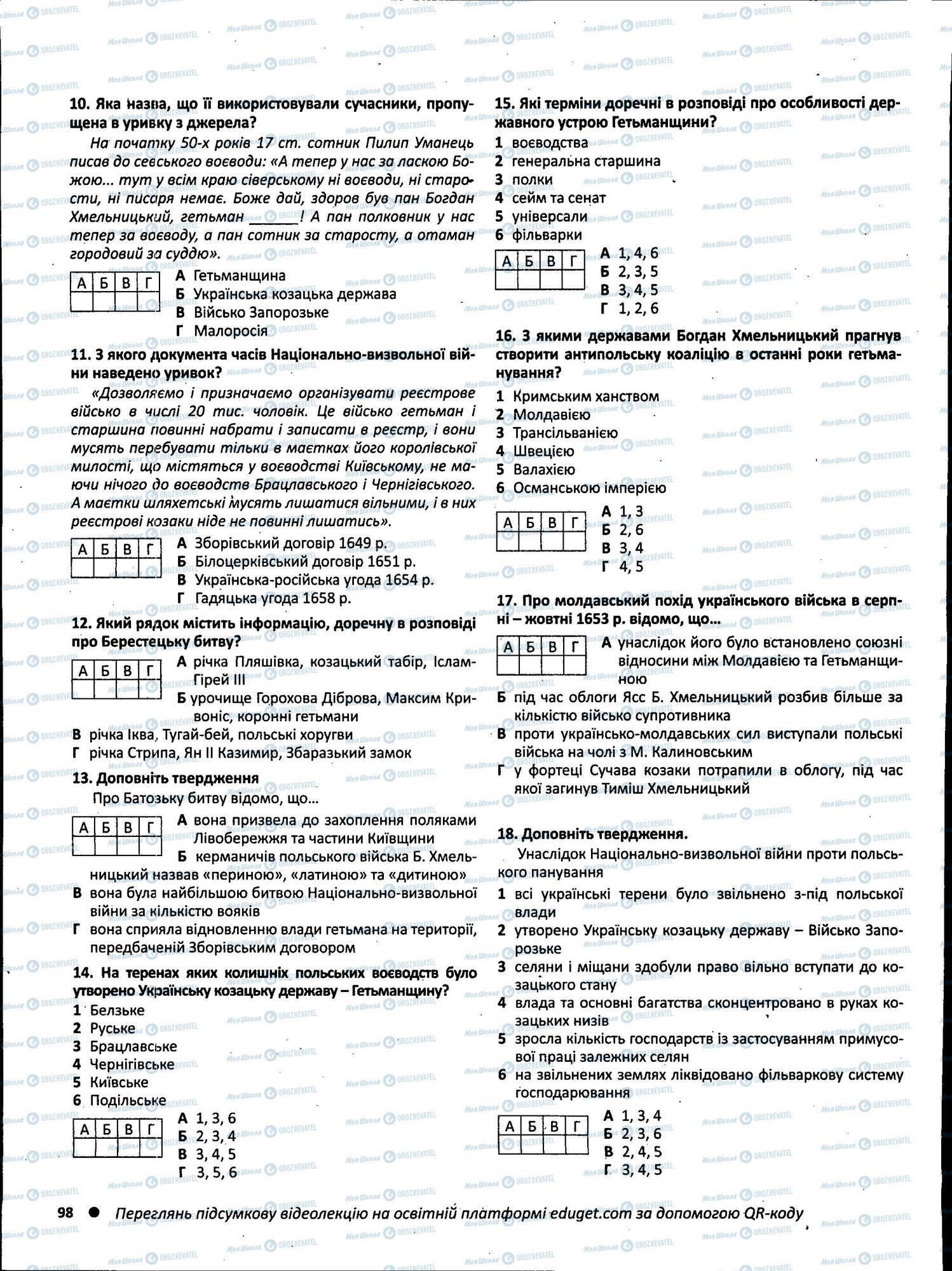 ЗНО Історія України 11 клас сторінка 098