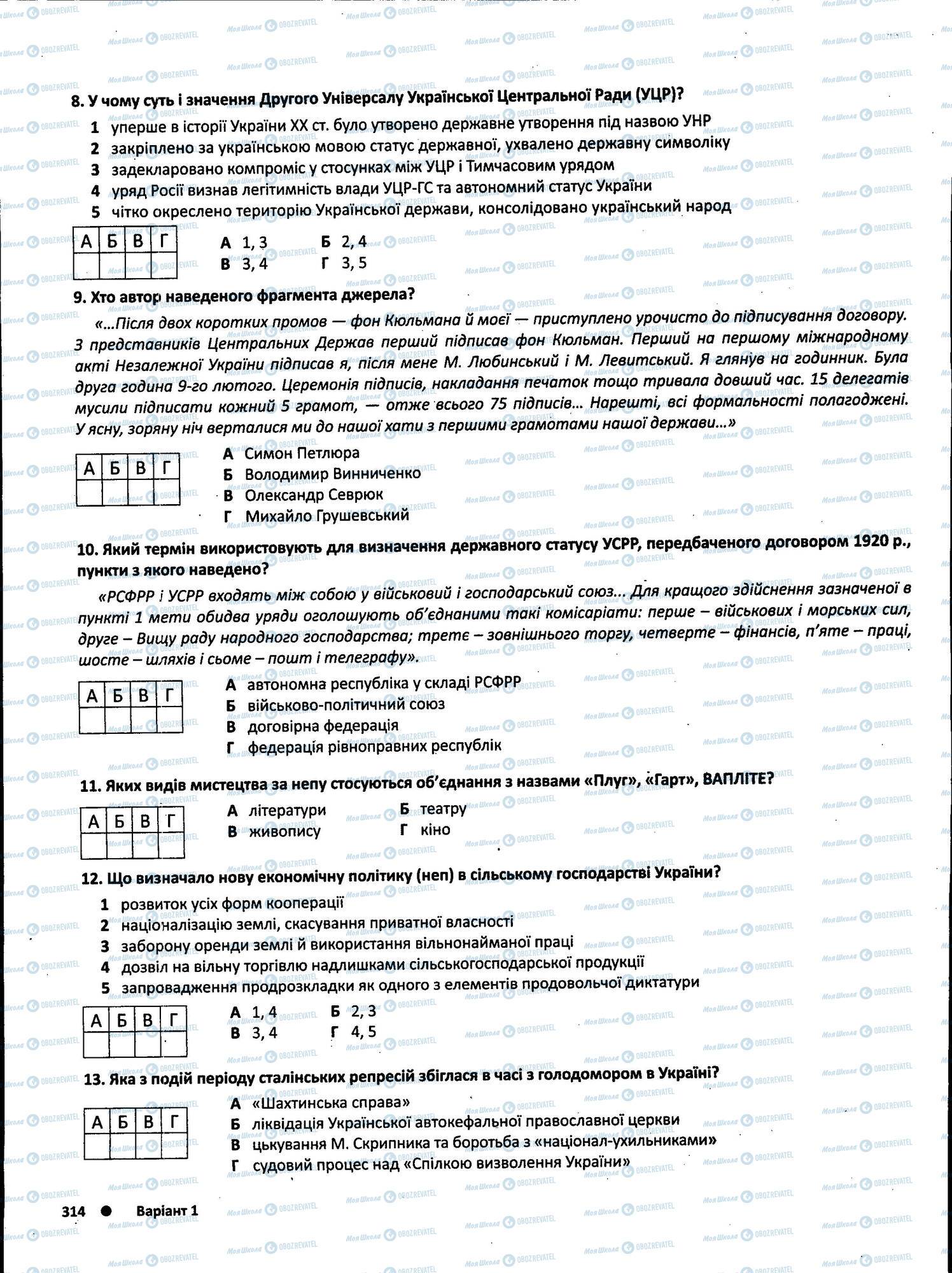 ЗНО Історія України 11 клас сторінка 314