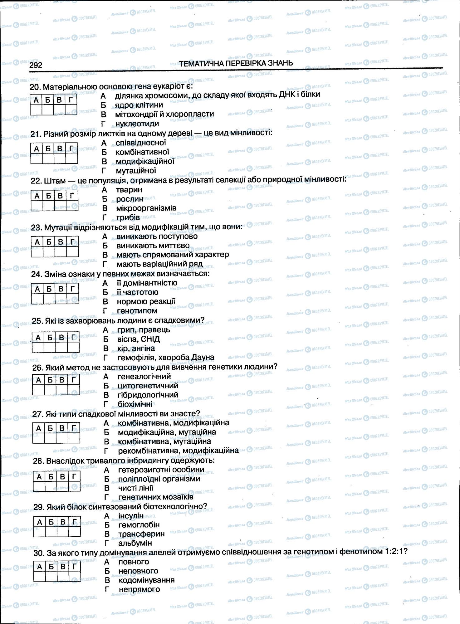 ЗНО Біологія 11 клас сторінка 292