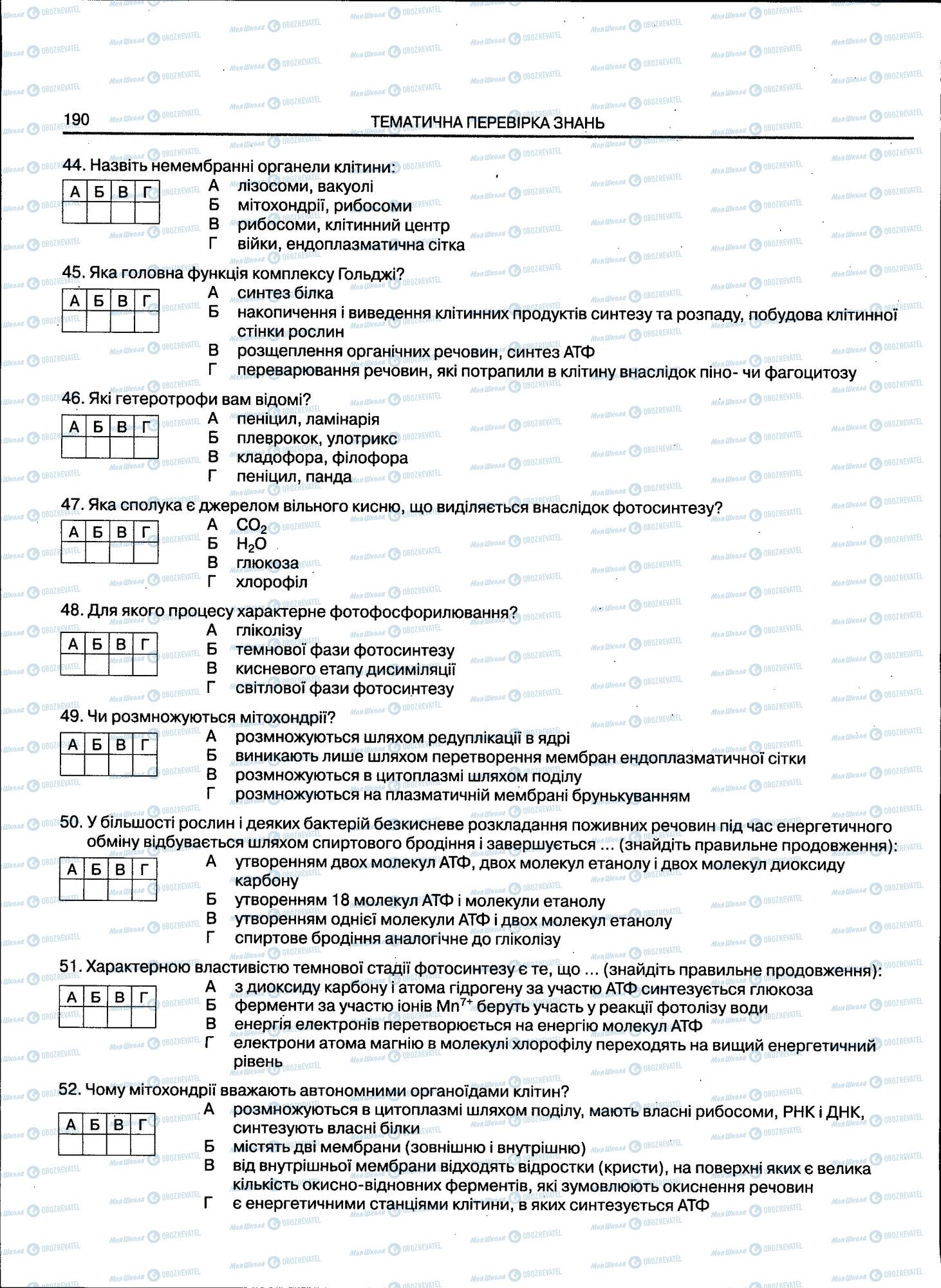 ЗНО Біологія 11 клас сторінка 190