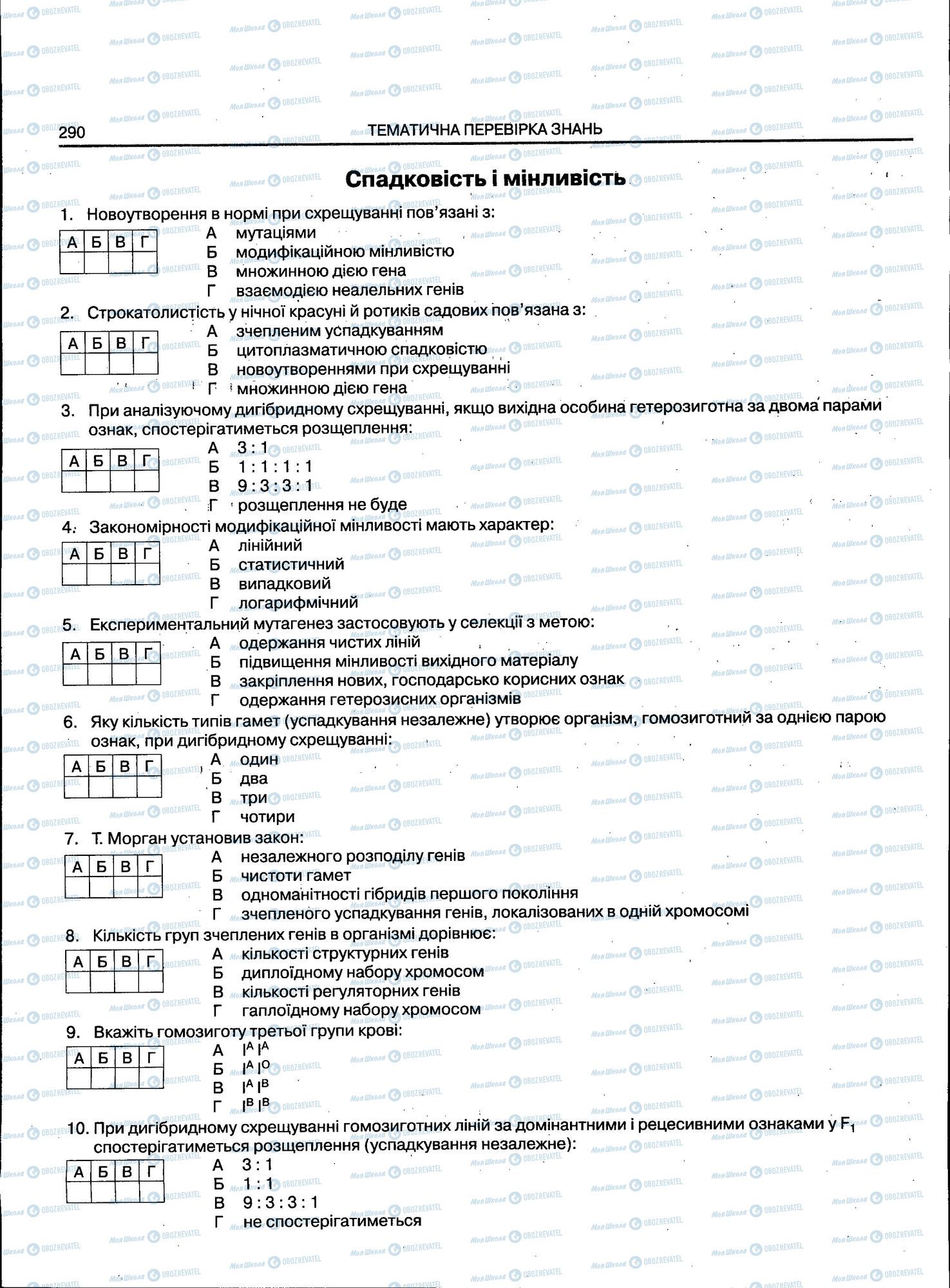 ЗНО Біологія 11 клас сторінка 290