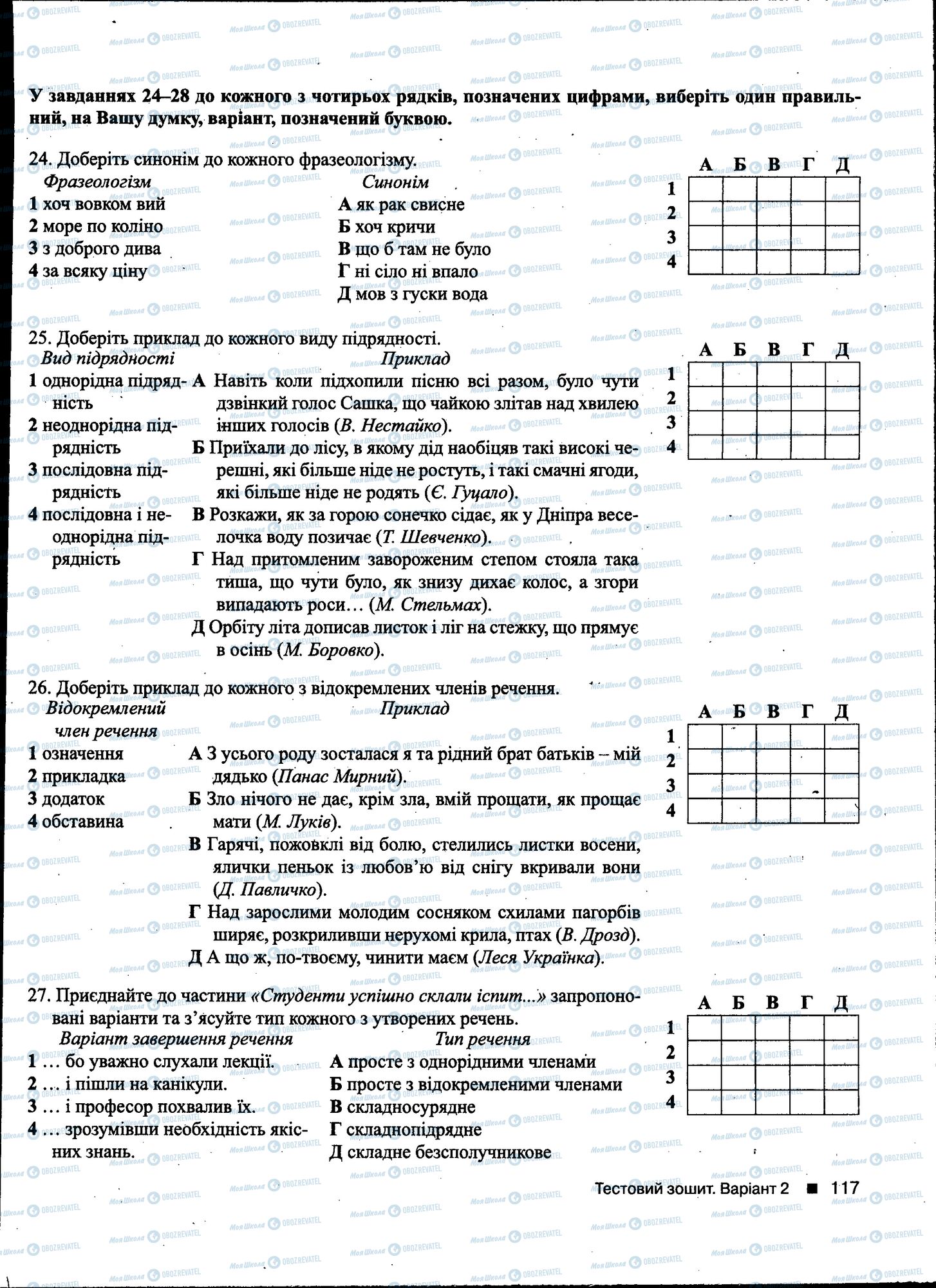 ДПА Українська мова 11 клас сторінка 117