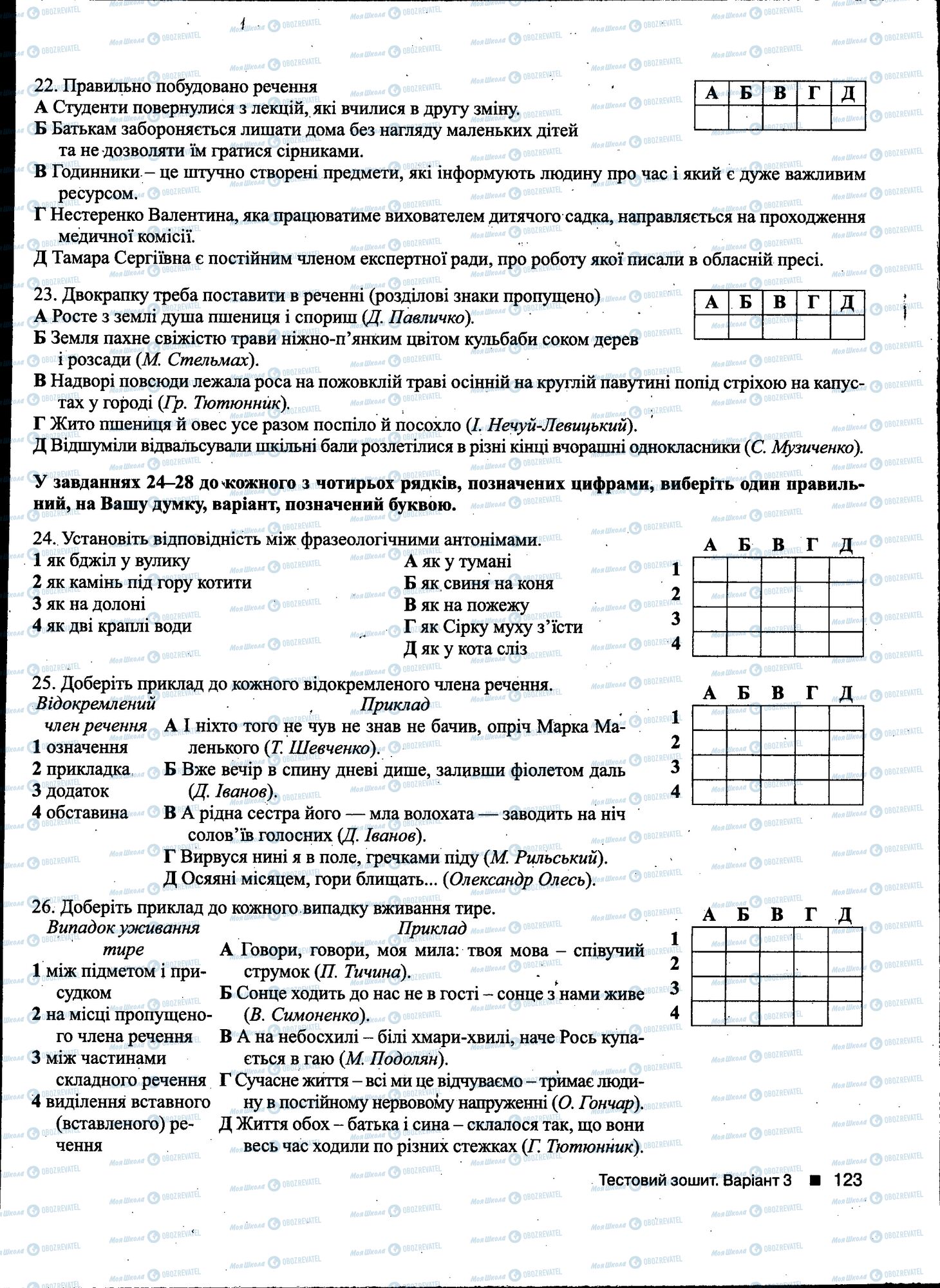 ДПА Українська мова 11 клас сторінка 123