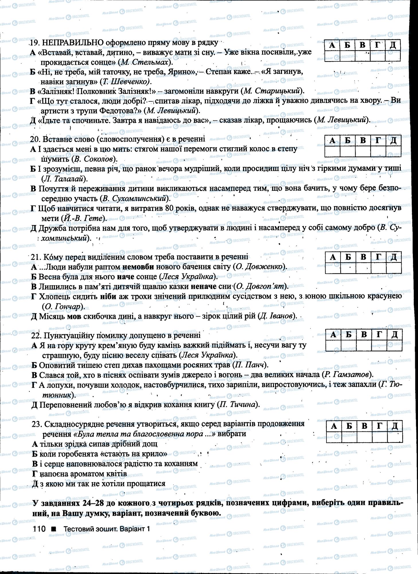 ДПА Українська мова 11 клас сторінка 110