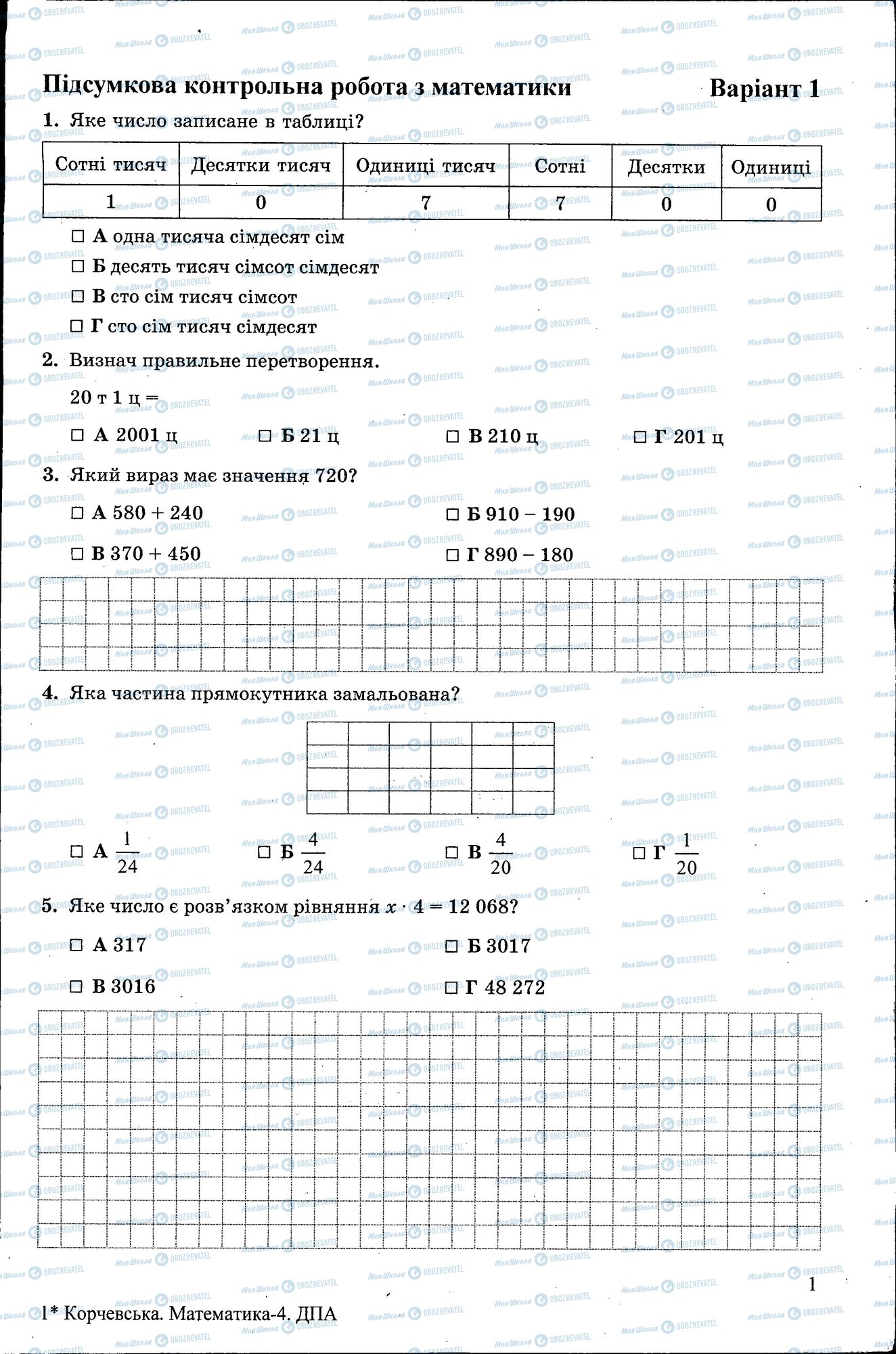 ДПА Математика 4 клас сторінка 001