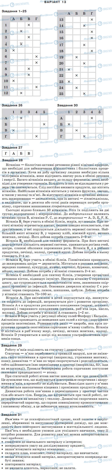 ДПА Биология 9 класс страница варіант 13