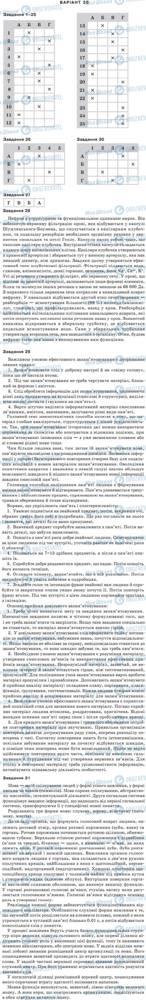 ДПА Биология 9 класс страница варіант 25
