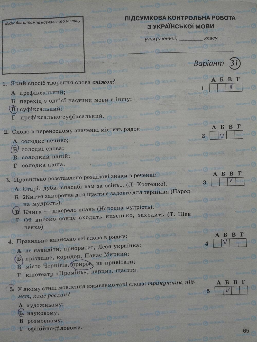 ГДЗ Українська мова 5 клас сторінка стр. 65