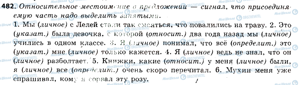 ГДЗ Російська мова 6 клас сторінка 482