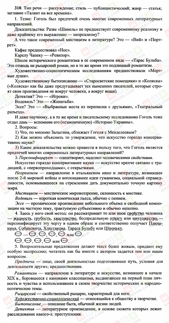 ГДЗ Російська мова 10 клас сторінка 310