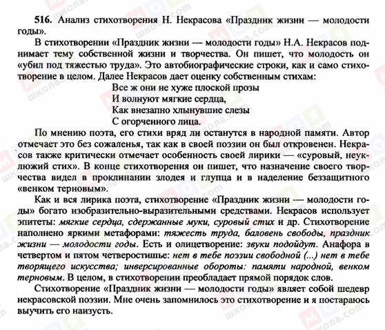 ГДЗ Російська мова 10 клас сторінка 516