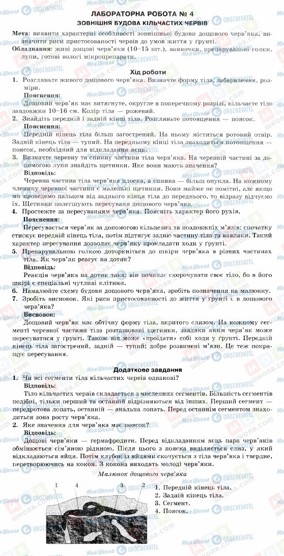 ГДЗ Біологія 8 клас сторінка Зовнішня будова кільчастих червів