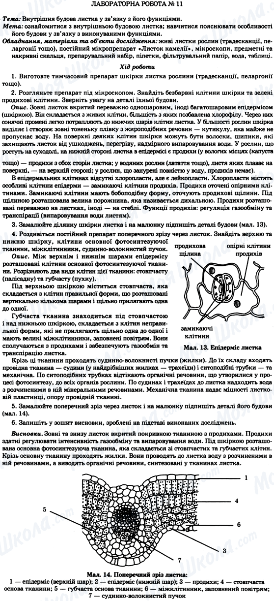 ГДЗ Біологія 7 клас сторінка Лабораторна робота №11