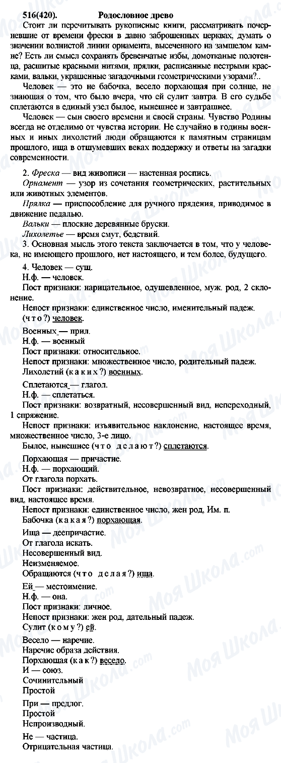 ГДЗ Російська мова 7 клас сторінка 516(420)