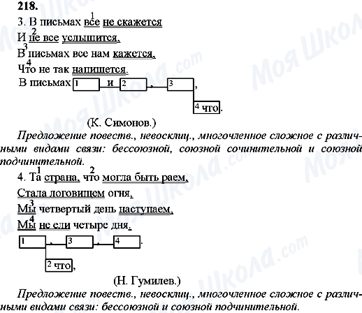 ГДЗ Російська мова 9 клас сторінка 218