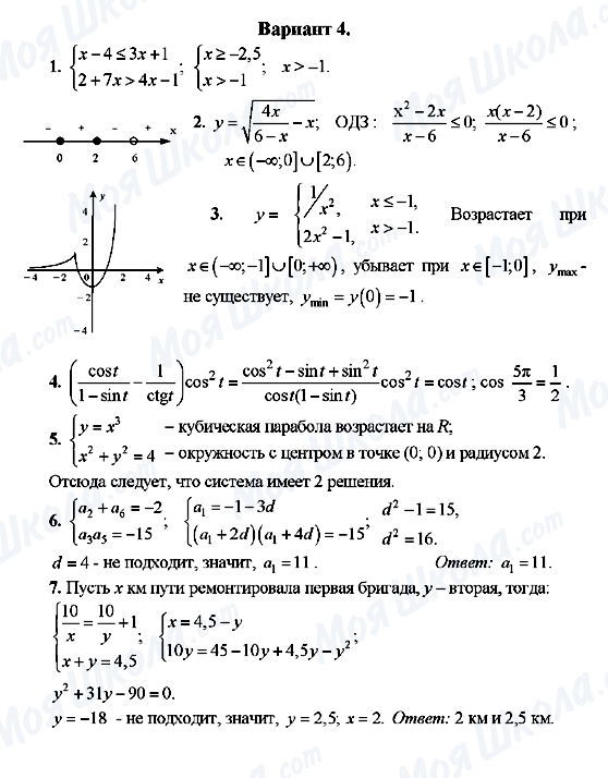 ГДЗ Алгебра 9 класс страница Вариант 4