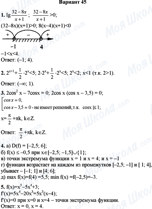 ГДЗ Математика 11 клас сторінка Вариант 45