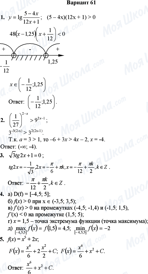 ГДЗ Математика 11 клас сторінка Вариант 61