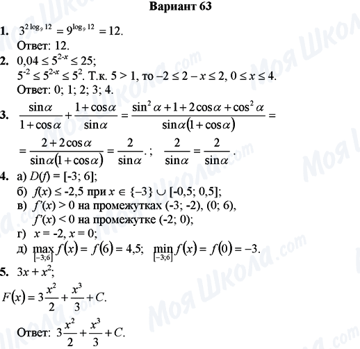 ГДЗ Математика 11 клас сторінка Вариант 63