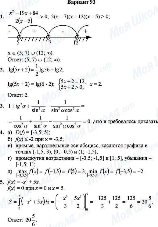 ГДЗ Математика 11 клас сторінка Вариант 93