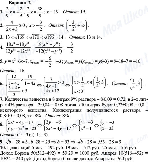 ГДЗ Алгебра 9 клас сторінка Вариант-2