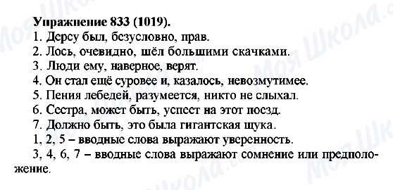 ГДЗ Російська мова 5 клас сторінка 833(1019)