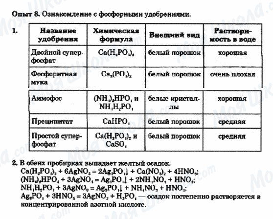 ГДЗ Химия 9 класс страница Опыт 8.Ознакомлениес фосфорными удобрениями