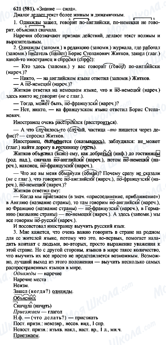ГДЗ Російська мова 6 клас сторінка 621(581)