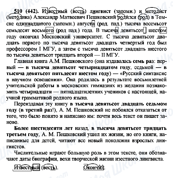 ГДЗ Російська мова 6 клас сторінка 510(442)