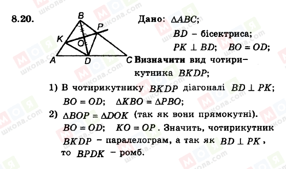 ГДЗ Геометрія 8 клас сторінка 8.20