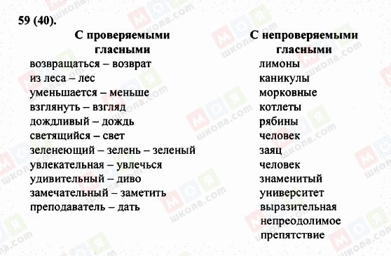 ГДЗ Російська мова 5 клас сторінка 59 (40)