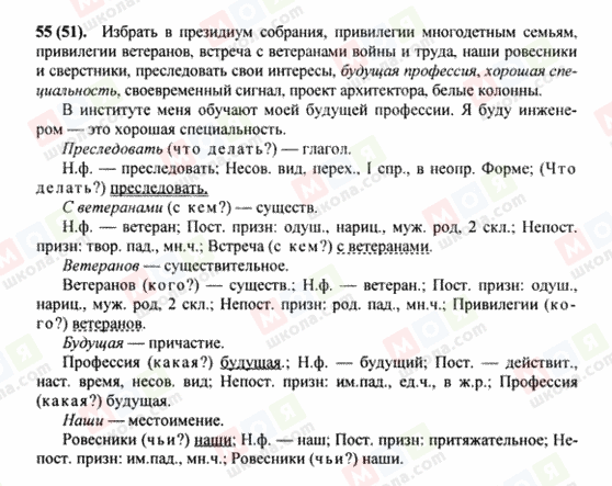 ГДЗ Російська мова 8 клас сторінка 55(51)